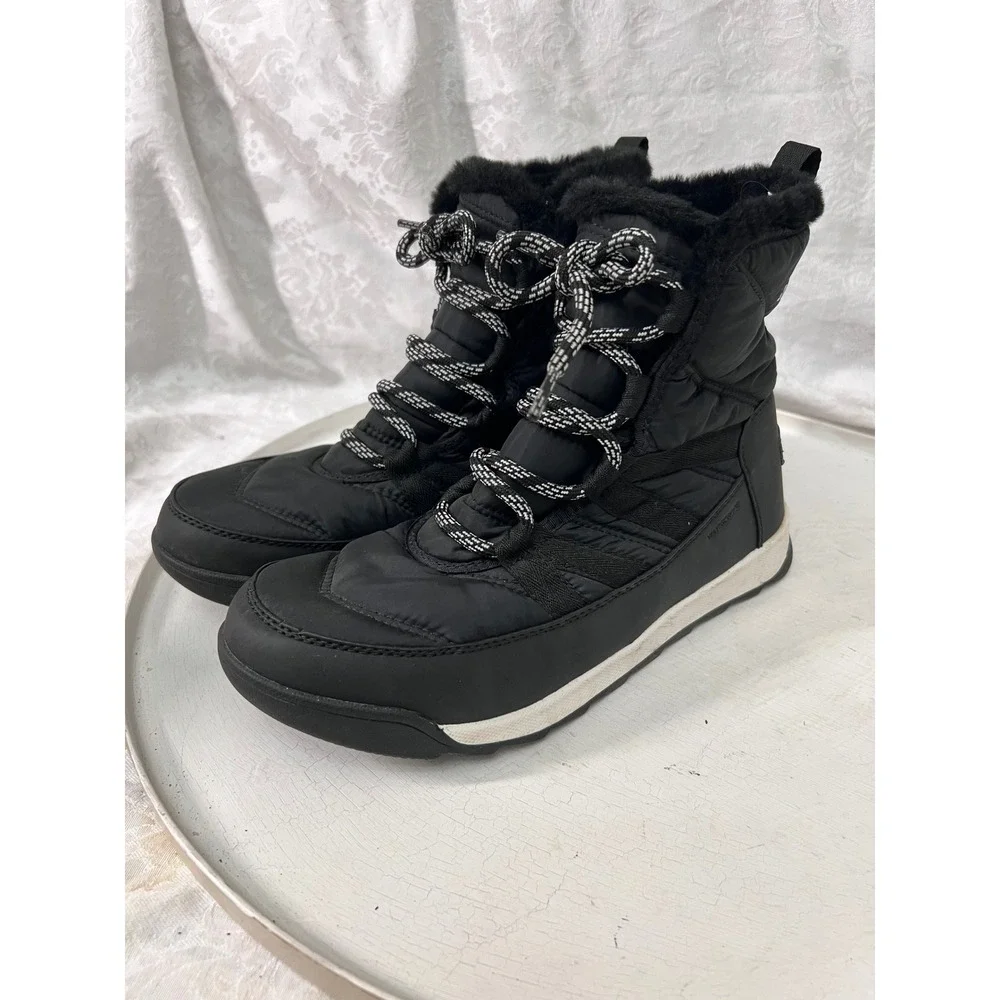 Sorel Whitney II Short Lace Waterproof Black Winter Boots Faux Fur Kids